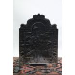 A cast iron fire back with female figure decoration; 21½” wide x 30” high