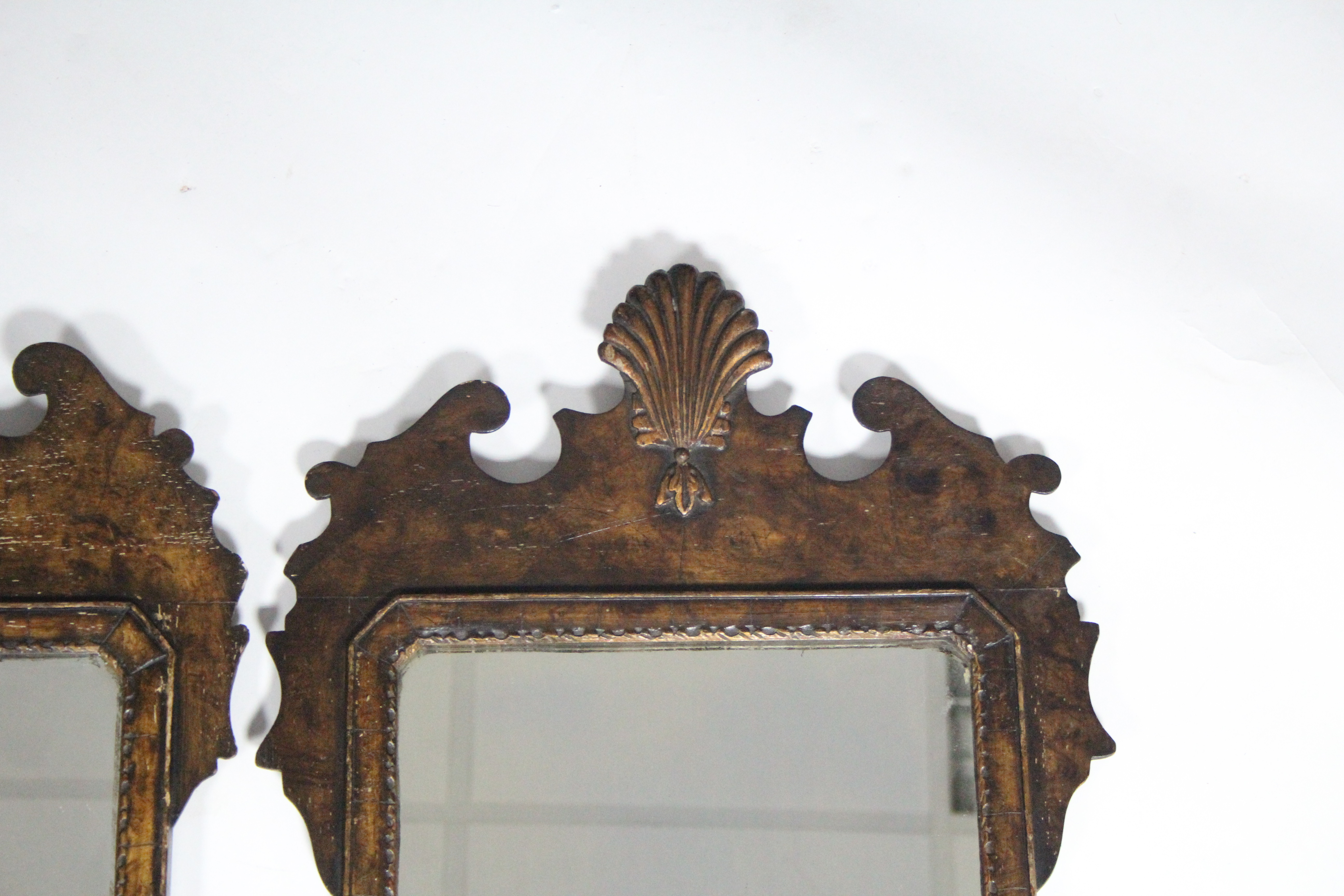 A pair of George III-style mahogany fret-carved rectangular wall mirrors with scallop-shell - Image 2 of 6