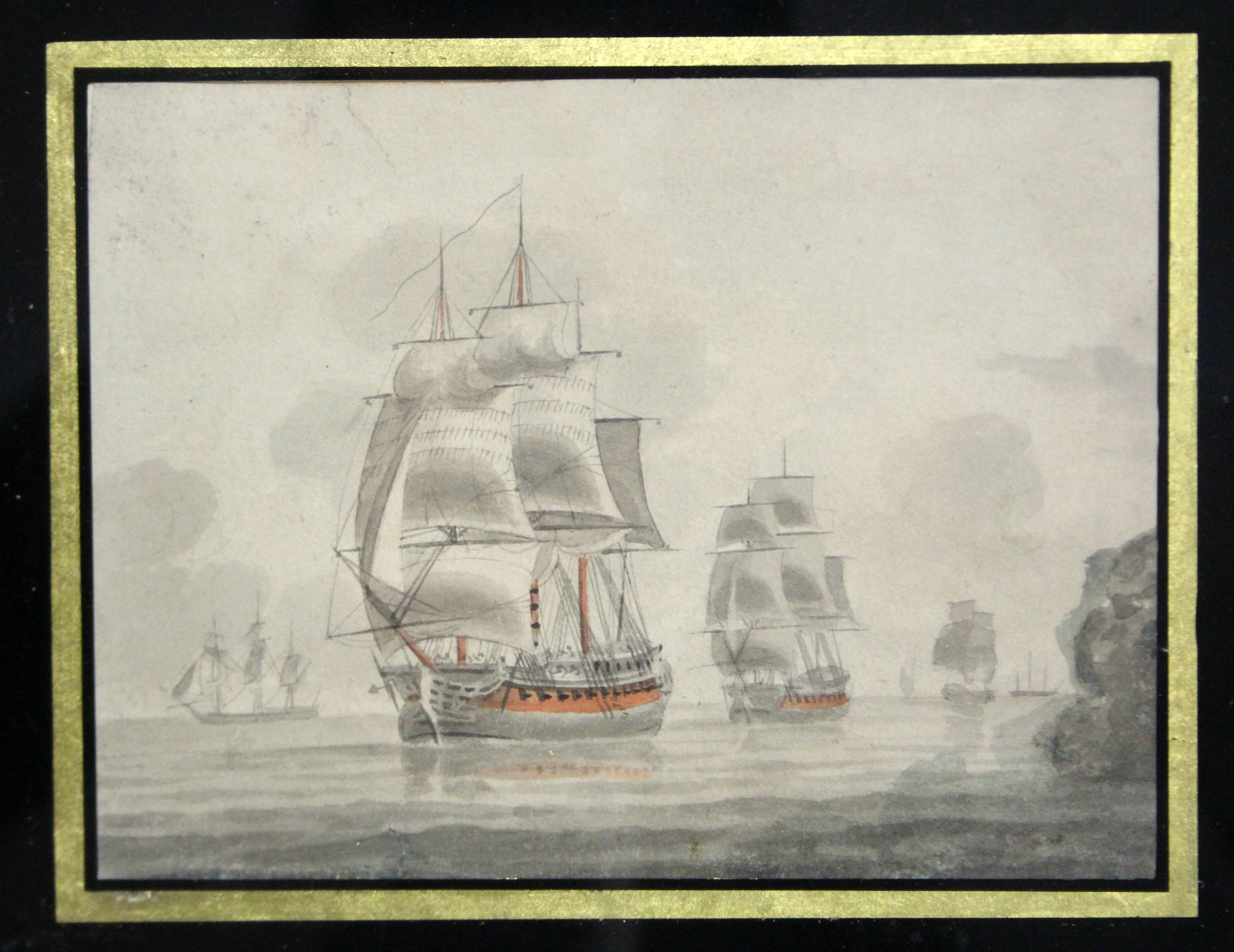 ATKINS, Samuel (1765-1808, attributed to). Sailing vessels in coastal waters, a pair. Watercolour: