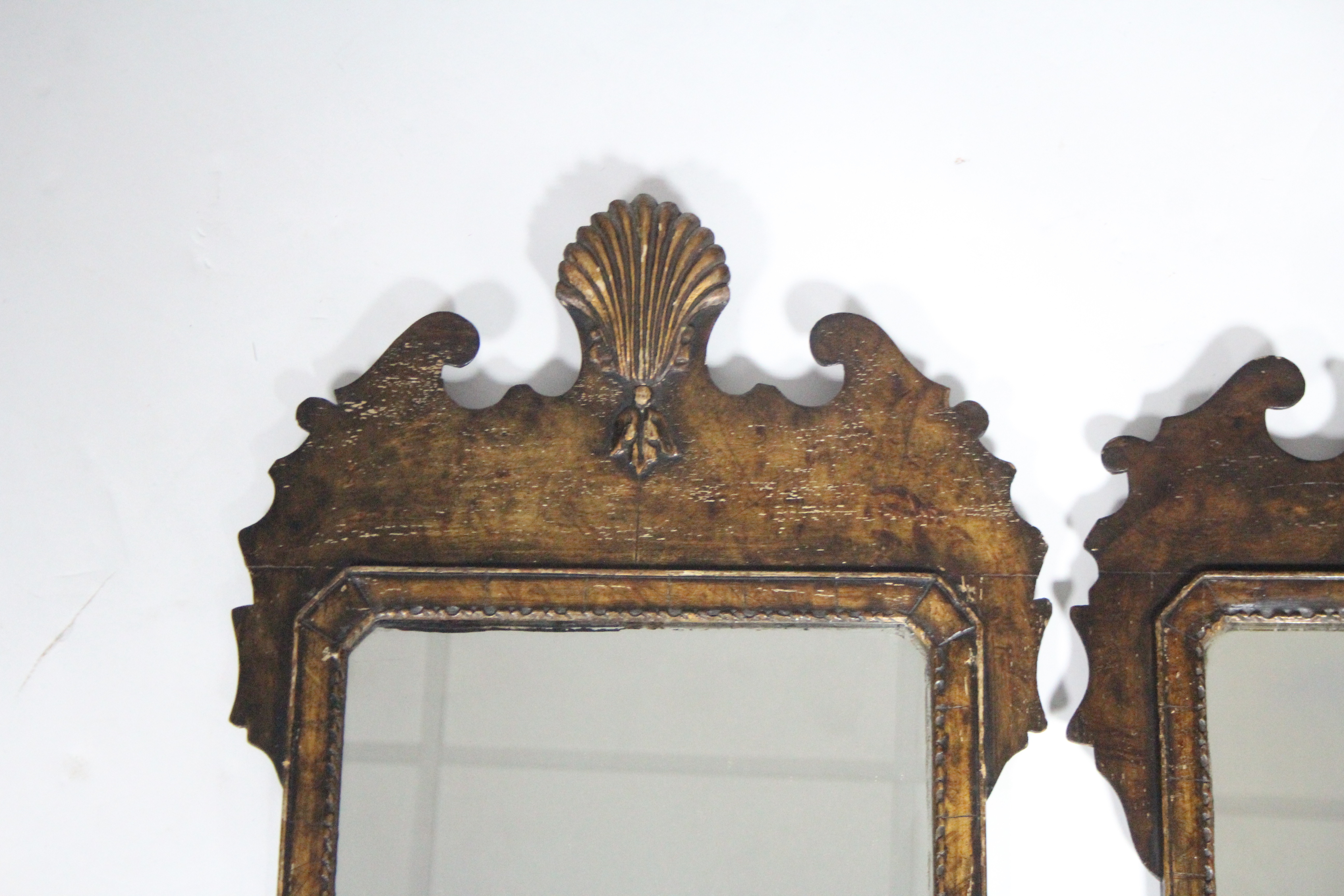 A pair of George III-style mahogany fret-carved rectangular wall mirrors with scallop-shell - Image 3 of 6