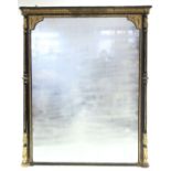 A Victorian ebonised & parcel-gilt frame pier glass, having turned & fluted pilasters with