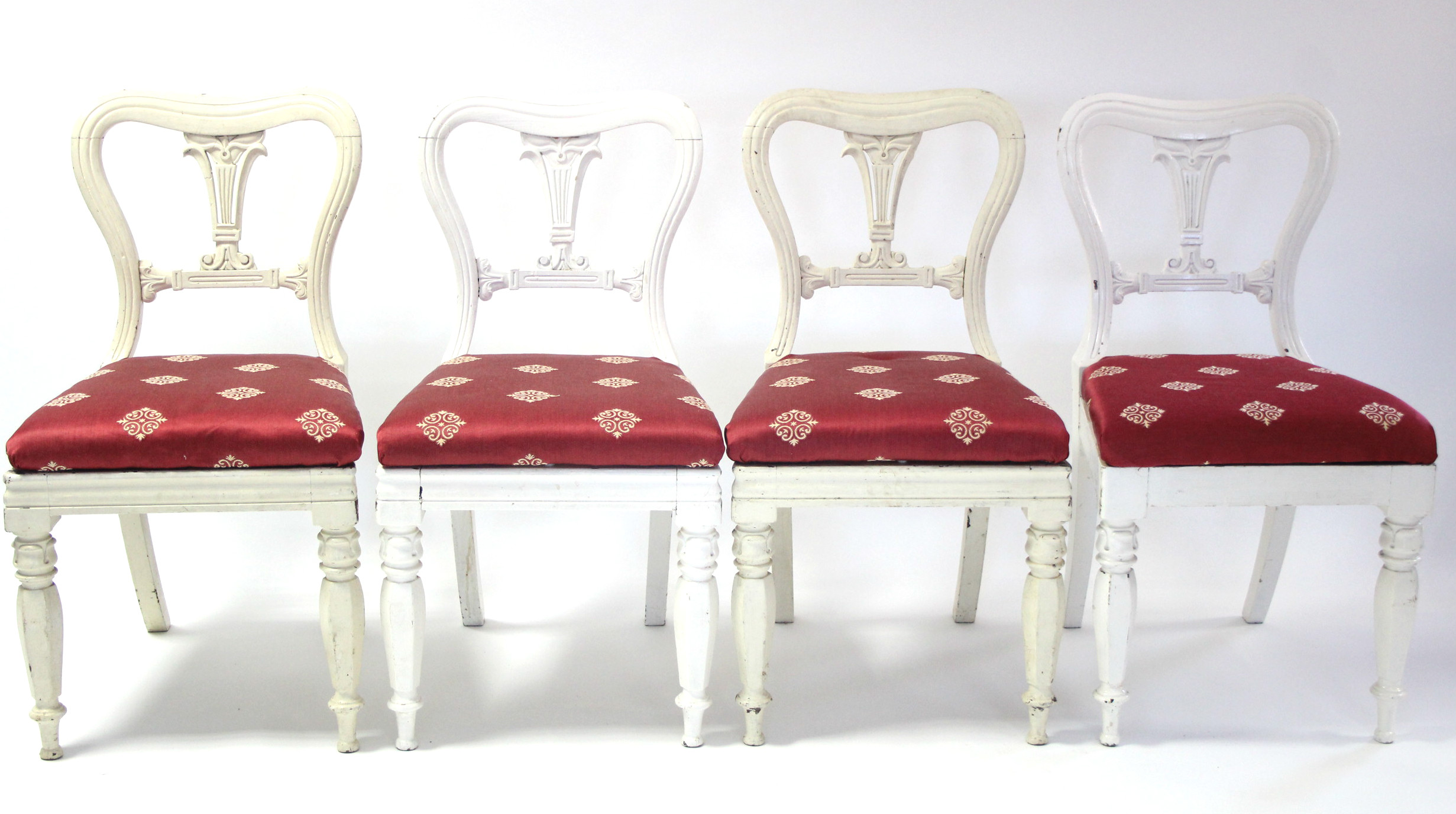 A matched set of eight early Victorian dining chairs with padded drop-in seats upholstered crimson - Image 3 of 3