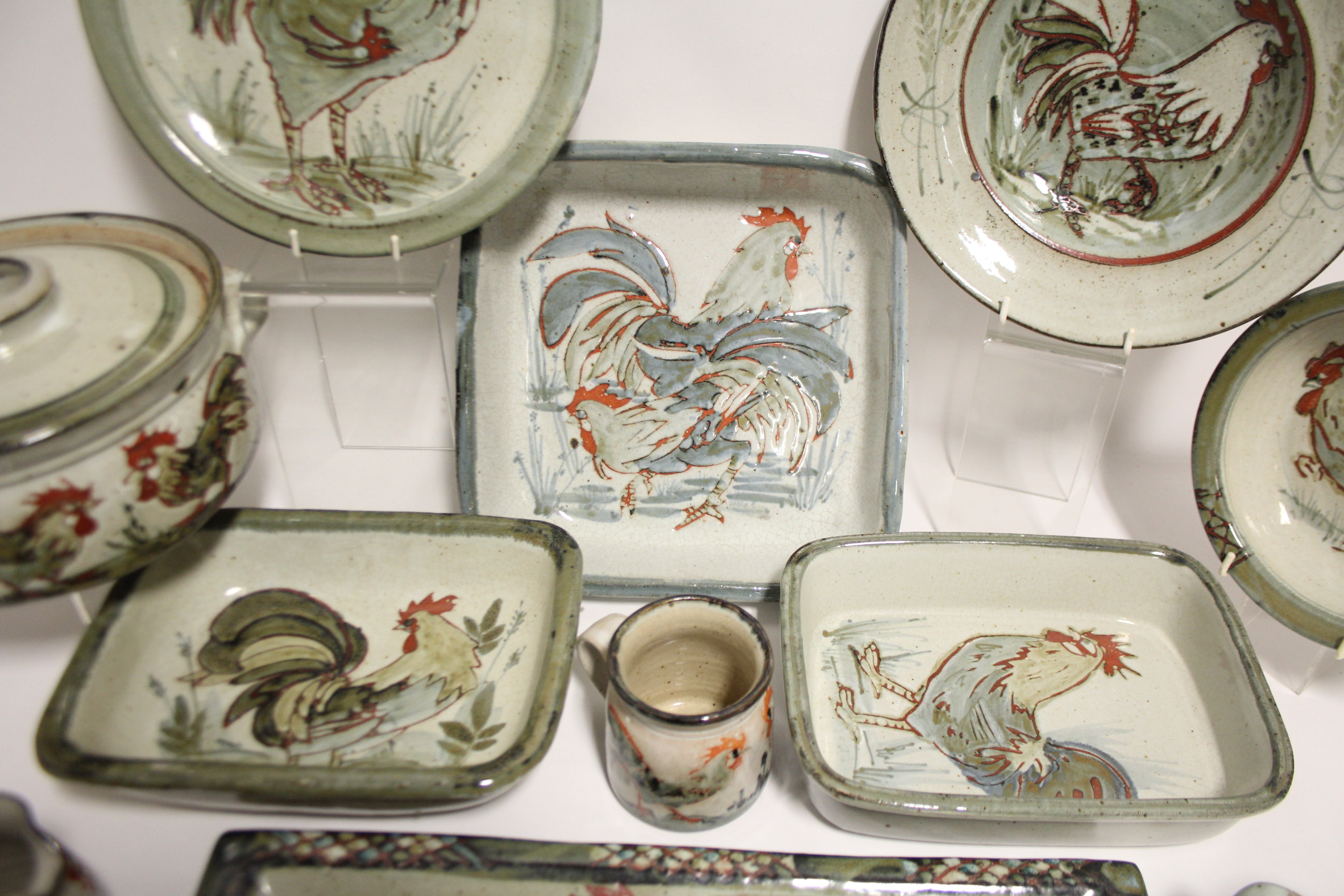 Four Collin Kellam stoneware rectangular dishes with cockerel decoration; a ditto circular - Image 5 of 7