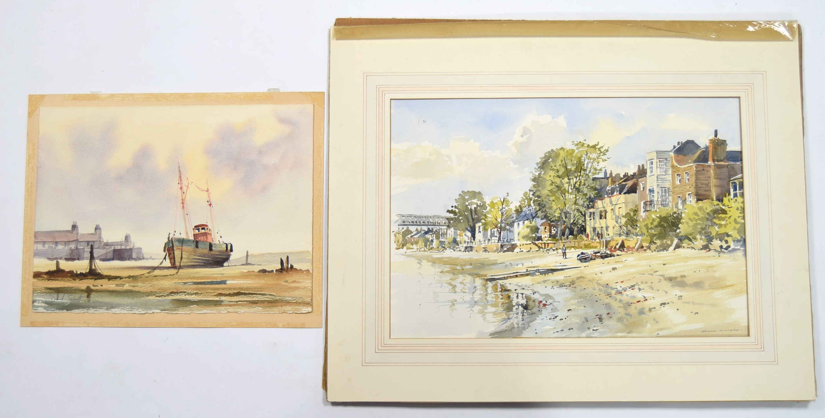 WRIGHT, Bert. (Born 1930). “The Strand on the Green, Looking West”, signed; watercolour: 12½” x - Image 2 of 4