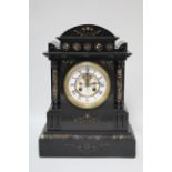 A late 19th century mantel clock with visible escapement to the two-part enamel dial, Henry Marc