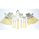 Twelve pairs of fish-eaters with engraved borders & plain ivory handles, Sheffield 1924, & pair of