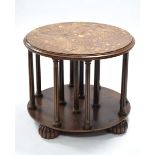 A mahogany & burr-walnut circular two-tier revolving occasional table, inset scagiola top on