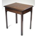 A Georgian mahogany hall table, of plain form, the rectangular top on square chamfered legs; 27”