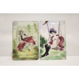 A pair of late 19th century French enamel small rectangular plaques, each painted with erotic female