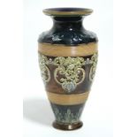 A Doulton Lambeth stoneware ovoid vase with short narrow neck, blue-green ground shoulder & foot,