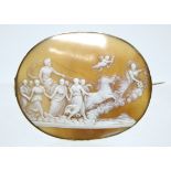 A 19th century carved shell oval cameo brooch depicting Apollo & Aurora after the painting by
