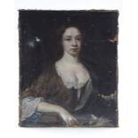 ENGLISH SCHOOL, early 18th century. A half-length portrait of a lady wearing white-trimmed brown