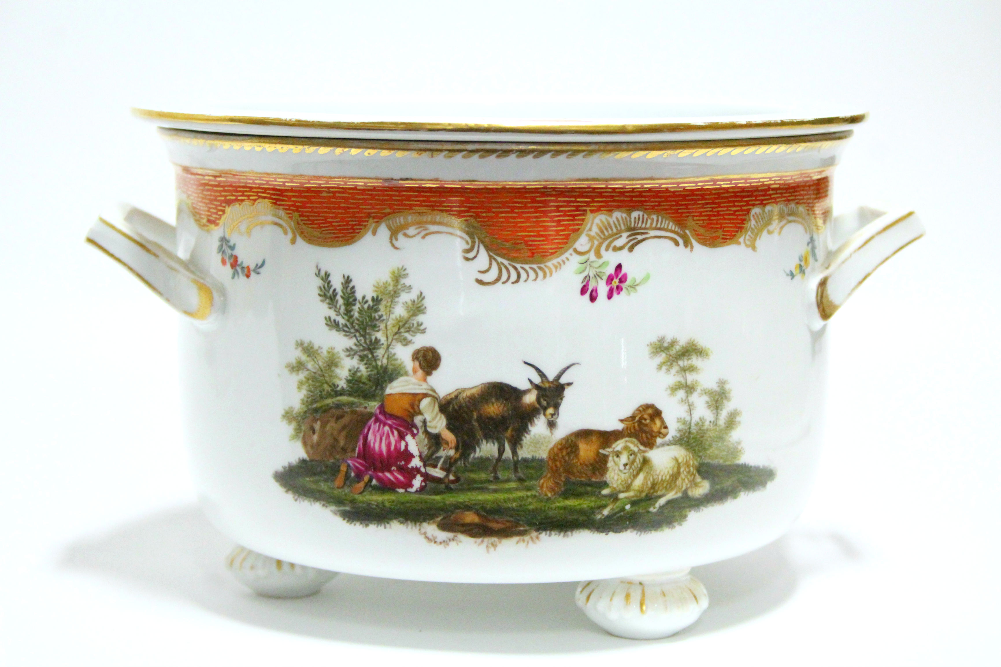 A 19th century MEISSEN TWO-HANDLED ICE PAIL with separate liner, the exterior with finely painted - Image 4 of 8