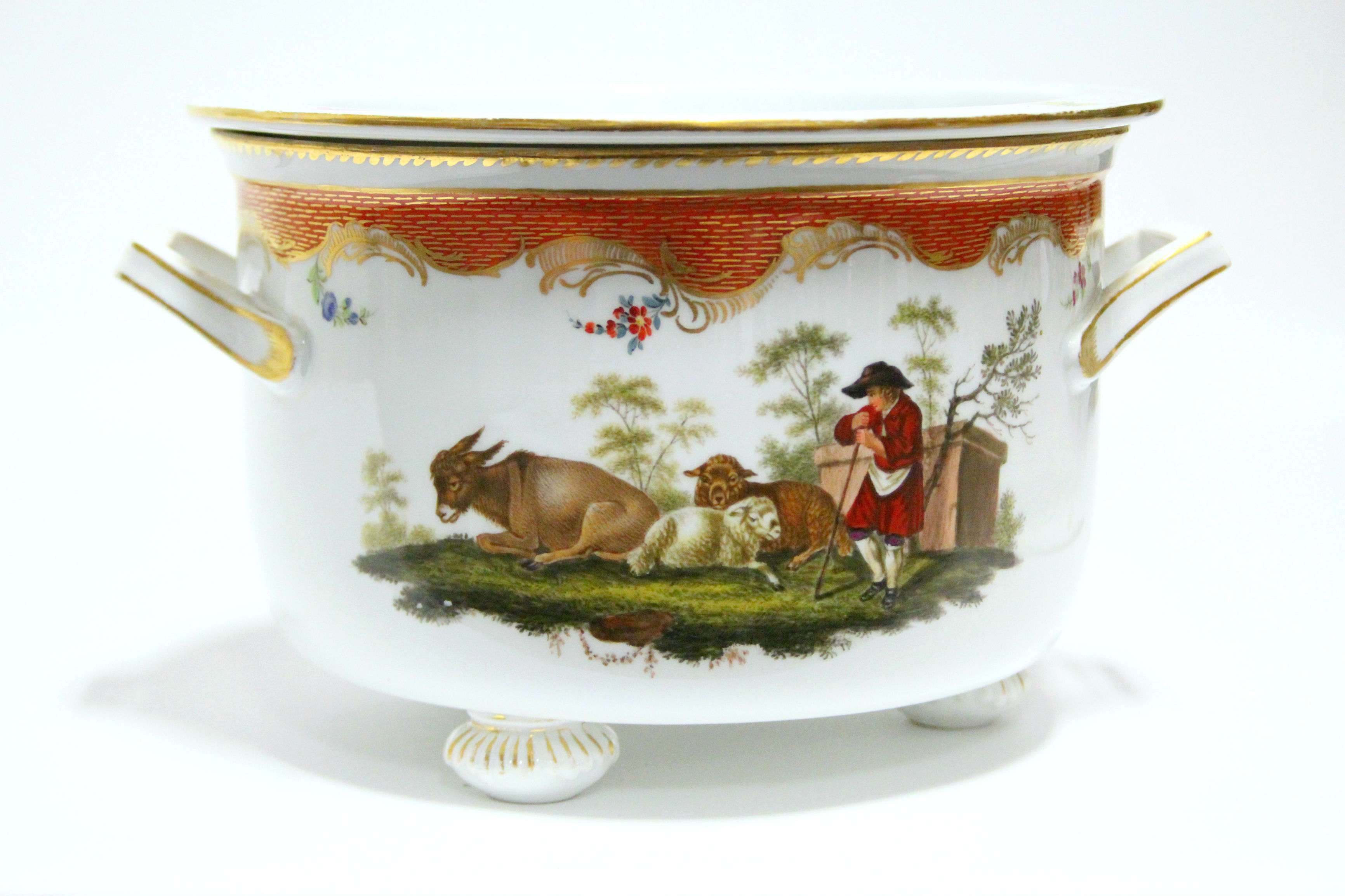 A 19th century MEISSEN TWO-HANDLED ICE PAIL with separate liner, the exterior with finely painted - Image 3 of 8