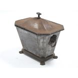 An early Victorian steel oblong coal box & lid, with canted corners, gadrooned borders,