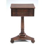 A William IV mahogany work table, the rectangular top fitted two drawers with turned knob handles,