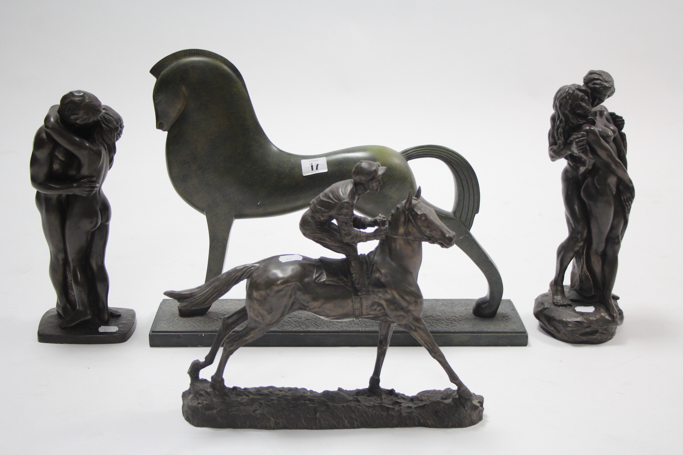 An Artforum bronzed sculpture "Contemporary Horse", 15" high; two Heredities bronzed figure - Image 2 of 2