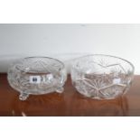 Two heavy cut-glass circular fruit bowls, 8¼” & 7” diam.