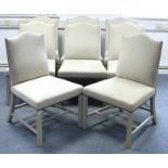 A set of eight continental-style light grey painted frame dining chairs upholstered brass-studded