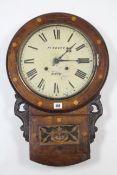 A Victorian inlaid walnut drop-dial wall clock, the 12” diam. painted dial inscribed: “F. Tovey,