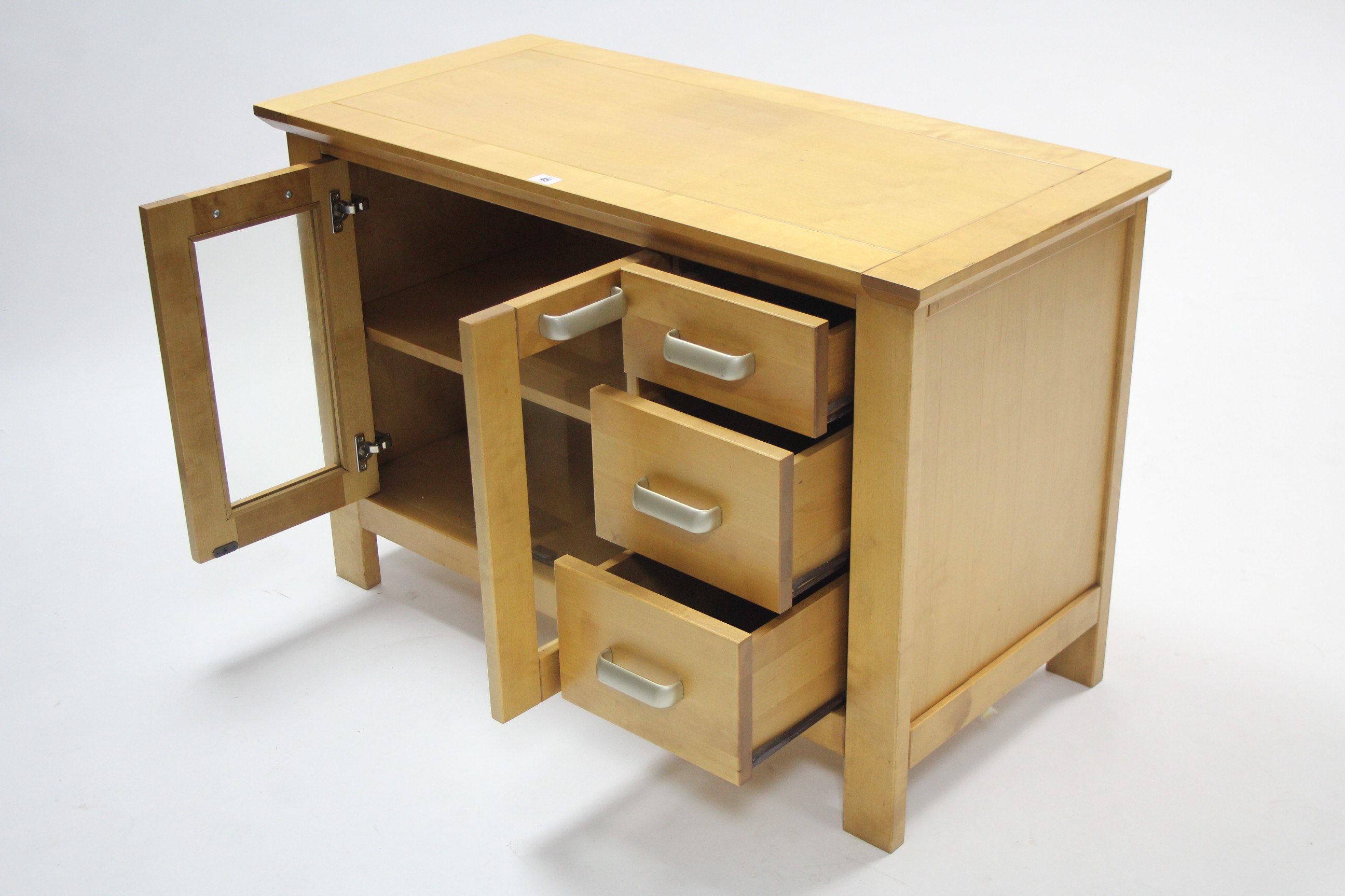 A maple-finish dwarf side cabinet, fitted centre shelf to the left-hand side & centre enclosed by - Image 2 of 2