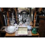 320. Two heavy cut-glass decanters; various other items of glassware; and various other decorative