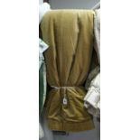 A pair of gold velour lined & interlined curtains, 70" drop x 120" wide.