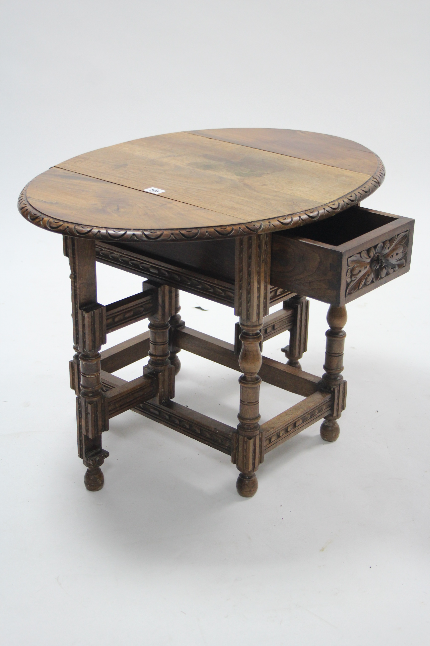 A similar oval gate-leg occasional table fitted end drawer & on turned legs & turned feet with - Image 2 of 2