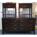 288. A hardwood double low chest fitted two ranks of three long drawers with brass handles, 60” long