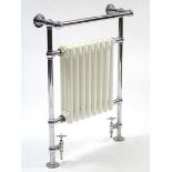 A Myson chrome finish & white enamelled master suite Hydronic towel warmer, 25” wide x 36¾” high.