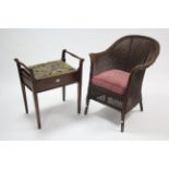 A Lusty's Lloyd Loom gold painted basket chair; & an Edwardian box-seat piano stool, 21¾" wide.