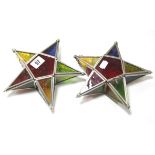 A pair of stained glass lanterns, each in the form of a five-pointed star, 7¾” wide – as new.