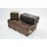 An Ever Ready "Skyking" portable radio; a fibre covered travelling trunk, 36" wide; & a japanned-