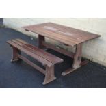 A Lister & Co of Dursley Burma teak rectangular garden table on square tapered end supports joined