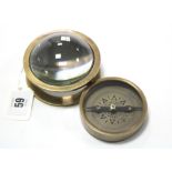 A reproduction brass-frame compass & magnifier, 3½” diam.