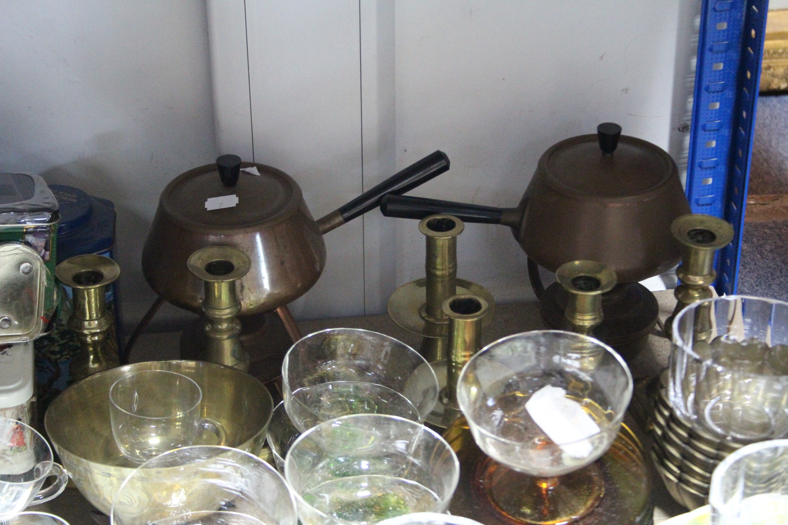 Two pairs of brass candlesticks; various other items of metalware; various advertising tins, etc. - Image 3 of 5