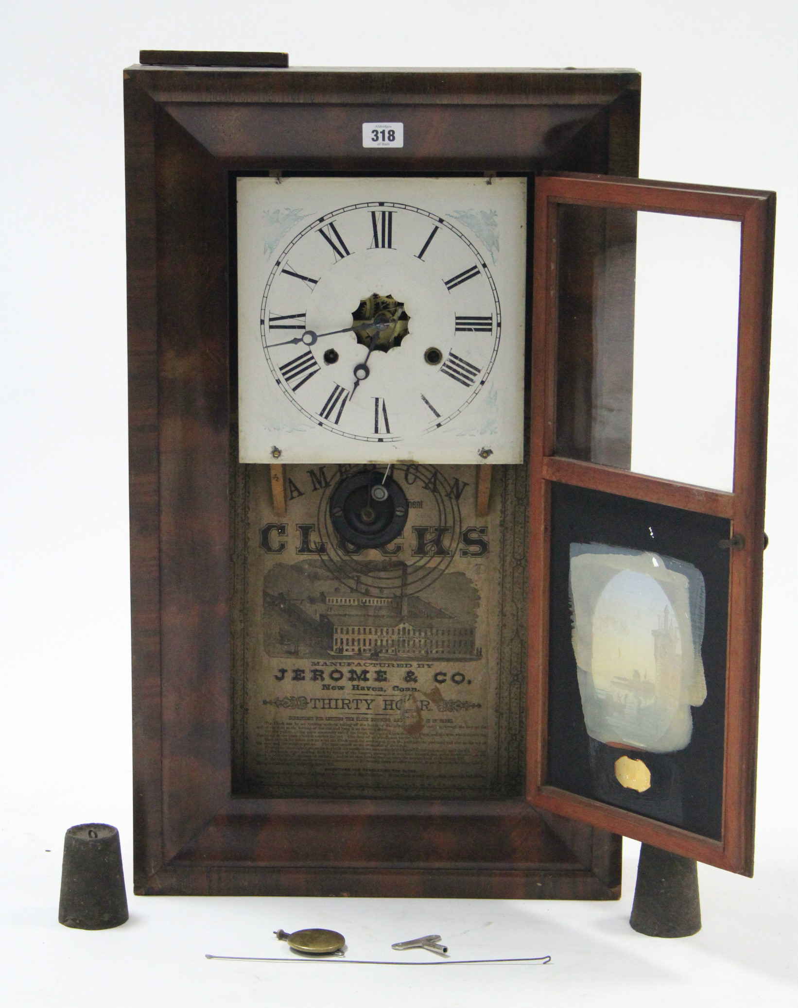 A late 19th century American thirty hour wall clock by Jerome & Co. of New Haven, with pictorial - Image 2 of 3