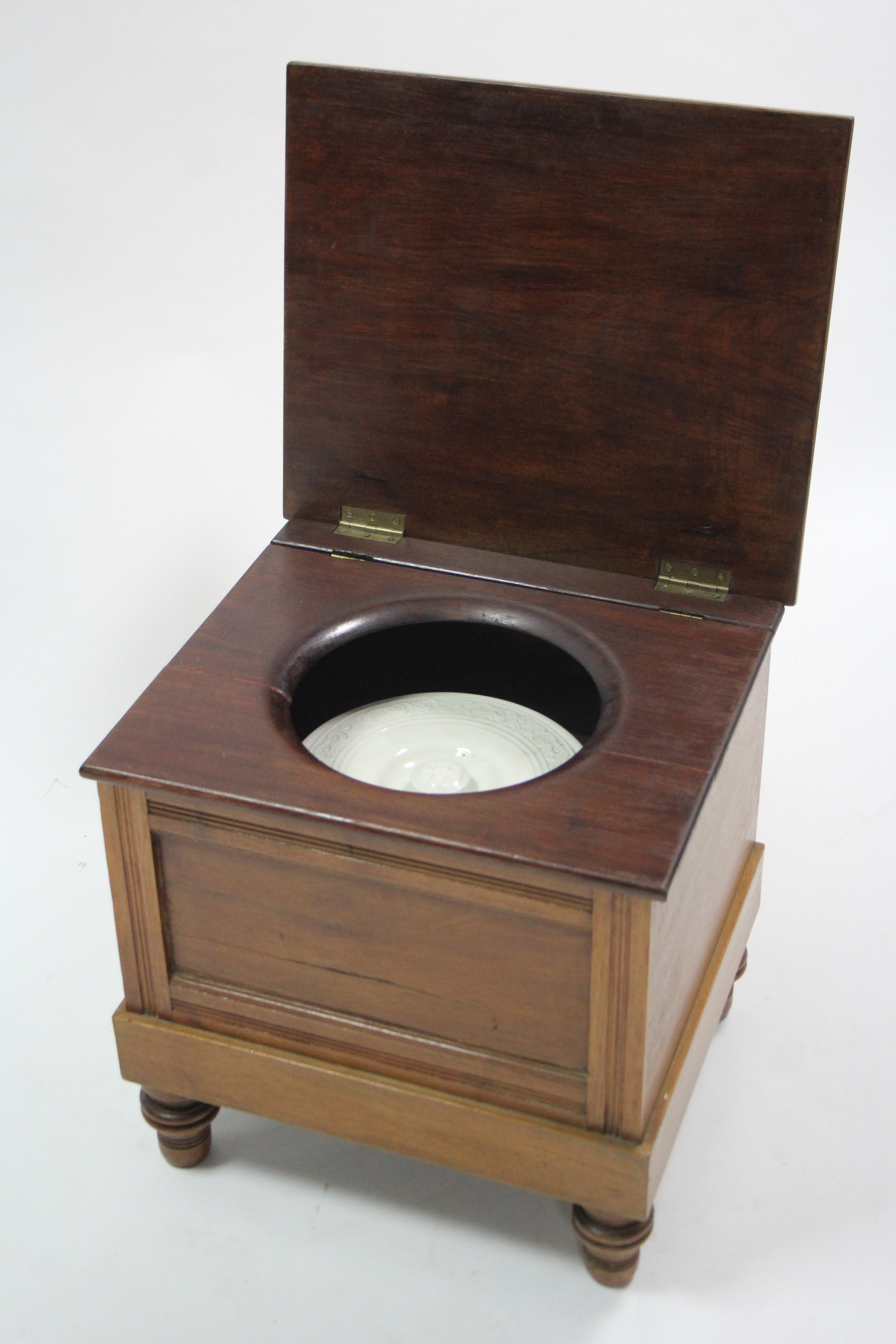 A late Victorian mahogany box commode on short turned legs, with liner, 19” wide. - Image 2 of 5