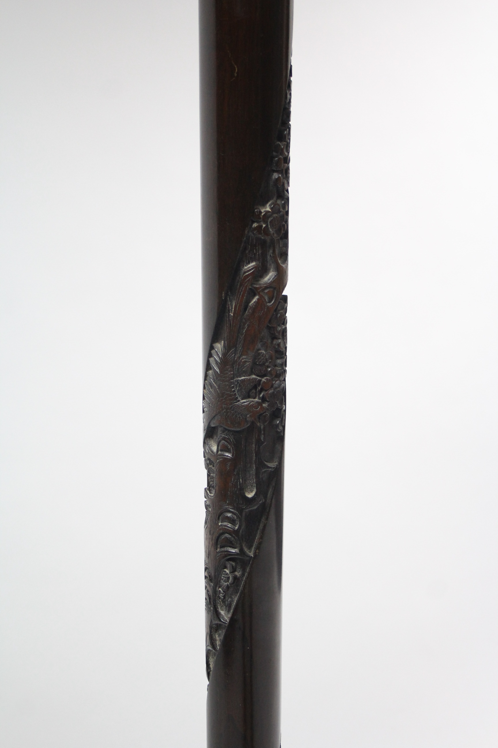 A mid-20th century oriental carved hardwood standard lamp & stepped circular base. - Image 2 of 3