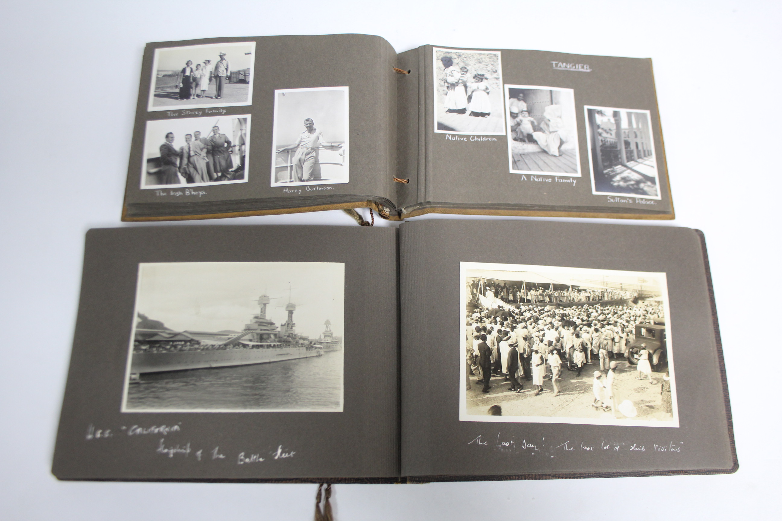 Two family photograph albums depicting cruise SS Montcalm to Tangier, & HMS Nelson at Panama Canal &