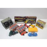 Various Scalextric model cars, controllers, track, etc., boxed & un-boxed.