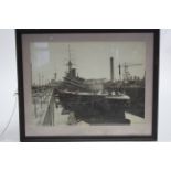 NINE VAIROUS BLACK & WHITE & SEPIA LARGE FORMAT PHOTOGRAPHS OF BRITISH WARSHIPS & SUBMARINES (