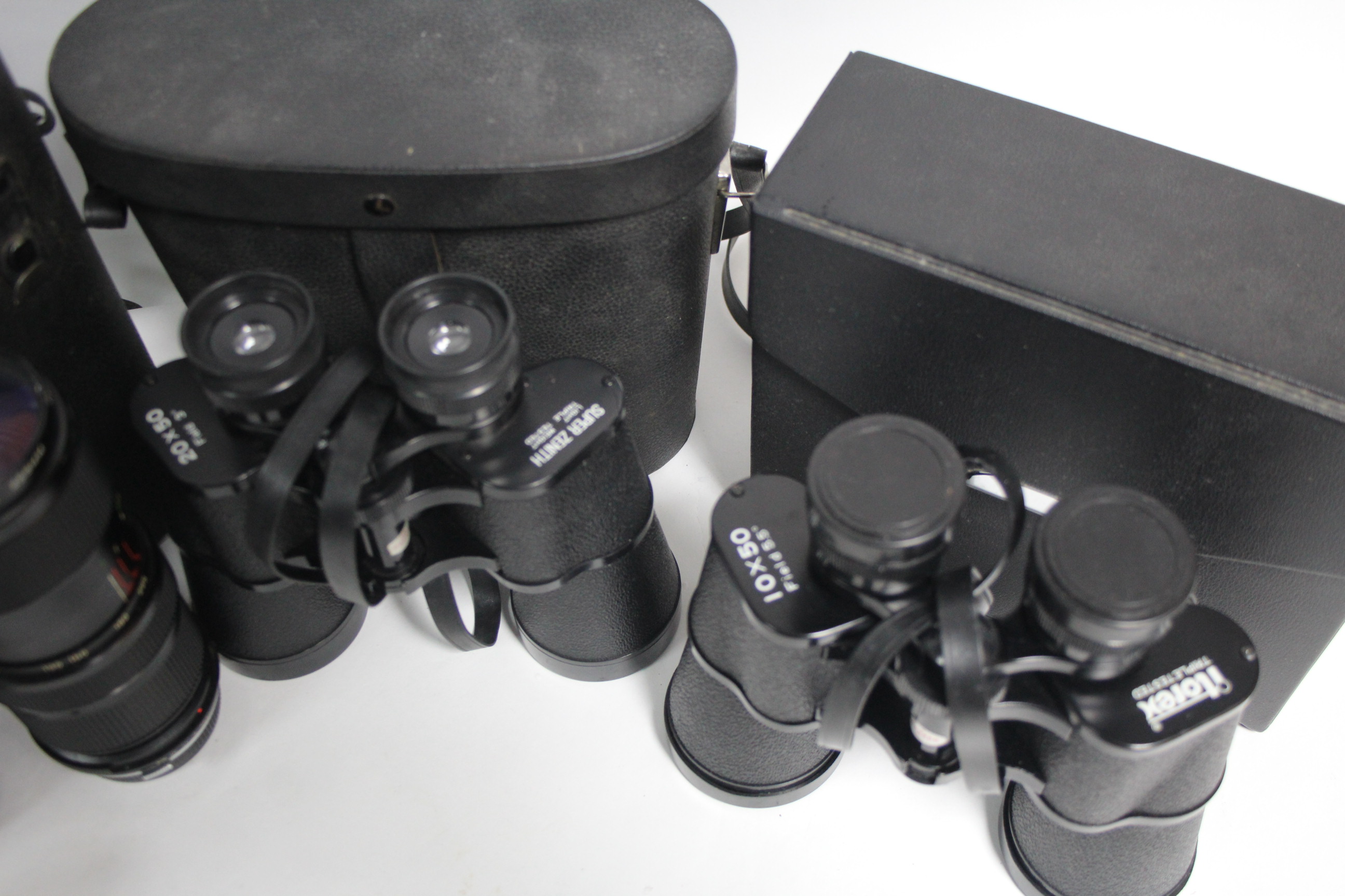A Vivitar zoom lens; three pairs of binoculars; a pair of field glasses; & a pair of opera glasses. - Image 2 of 3
