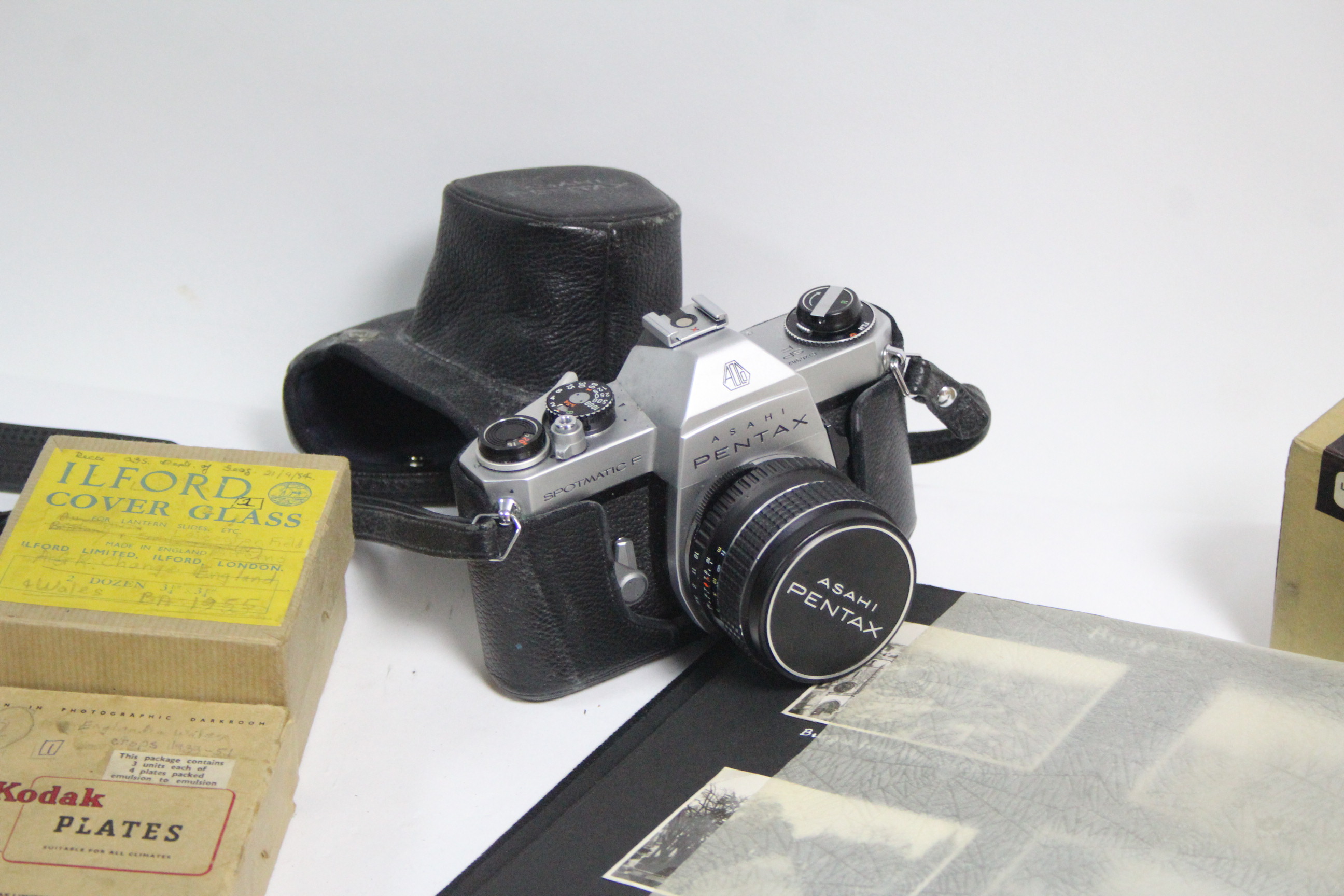 A Nixie small folding camera; an Asahi Pentax “Spotmatic F” camera; five boxes of lantern slides; - Image 2 of 8