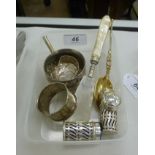 Small silver ware: to include a butter knife with a mother-of-pearl handle;
