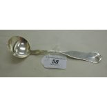 An early 19th North American silver coloured metal fiddle pattern sauce ladle Josiah Gooding,