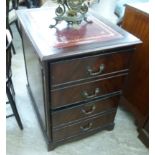 A modern mahogany finished filing cabinet, the top having a tooled red hide scriber,