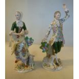 A pair of early 20thC Sitzendorf porcelain figures,