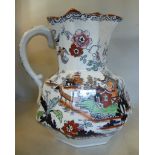 A late Victorian Mason's Patent Ironstone china octagonal ewer, decorated in iron red, black,