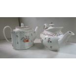 A New Hall porcelain teapot of straight sided serpentine outlined form with an S-shaped spout,